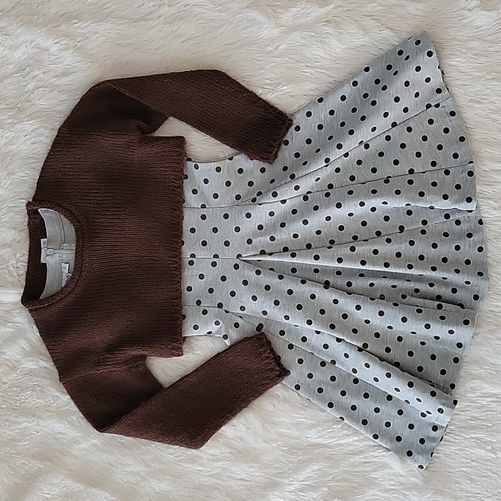 iDo By MiniCONF Gray Brown Polka Dot Dress With Brown Sweater Girls Size 6